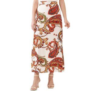 Vince Camuto Women's Orange Paisley Elastic Waist Maxi Skirt Ivory sz S Fall